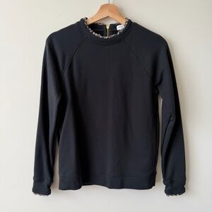 J. Crew Black Sweater with Leopard-Print Trim